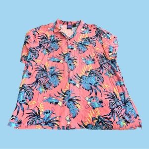 Disney Stitch Button Up Shirt Adult XXL Pink Hawaiian Aloha Rayon Graphic Camp